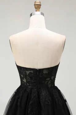 Preto Uma Linha Querida Appliqued Sheer Corset Short Homecoming Dress