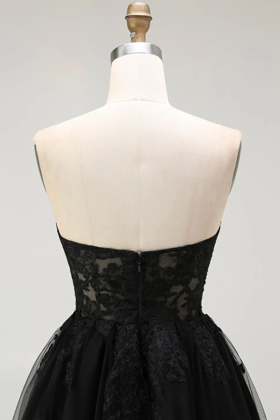 Preto Uma Linha Querida Appliqued Sheer Corset Short Homecoming Dress