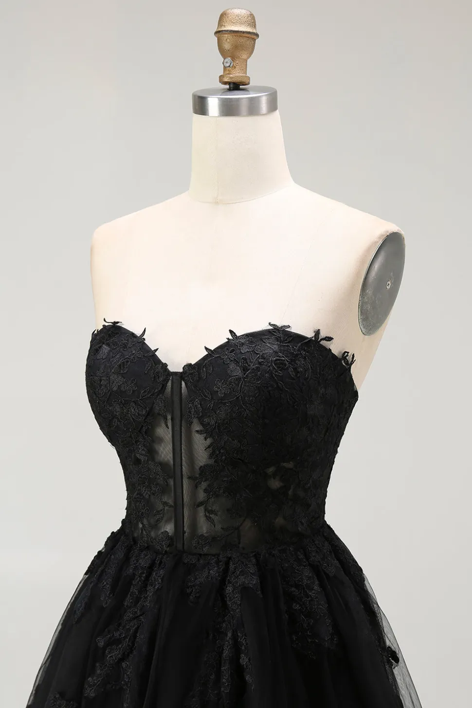 Preto Uma Linha Querida Appliqued Sheer Corset Short Homecoming Dress