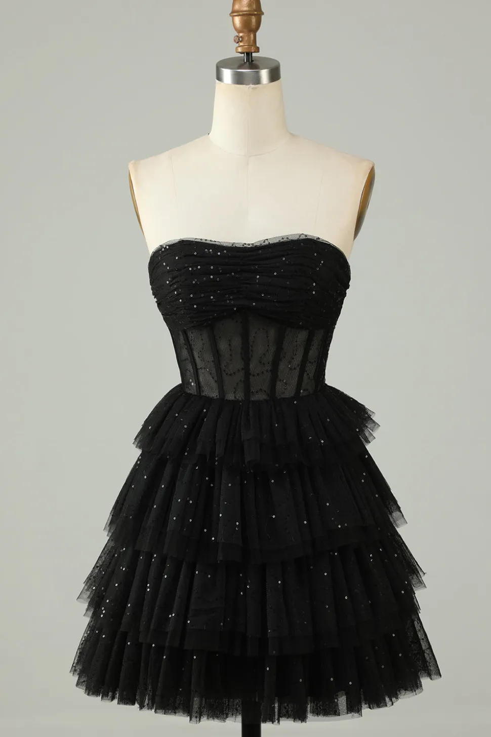 Preto Uma Linha Strapless Open Back Corset Homecoming Dress