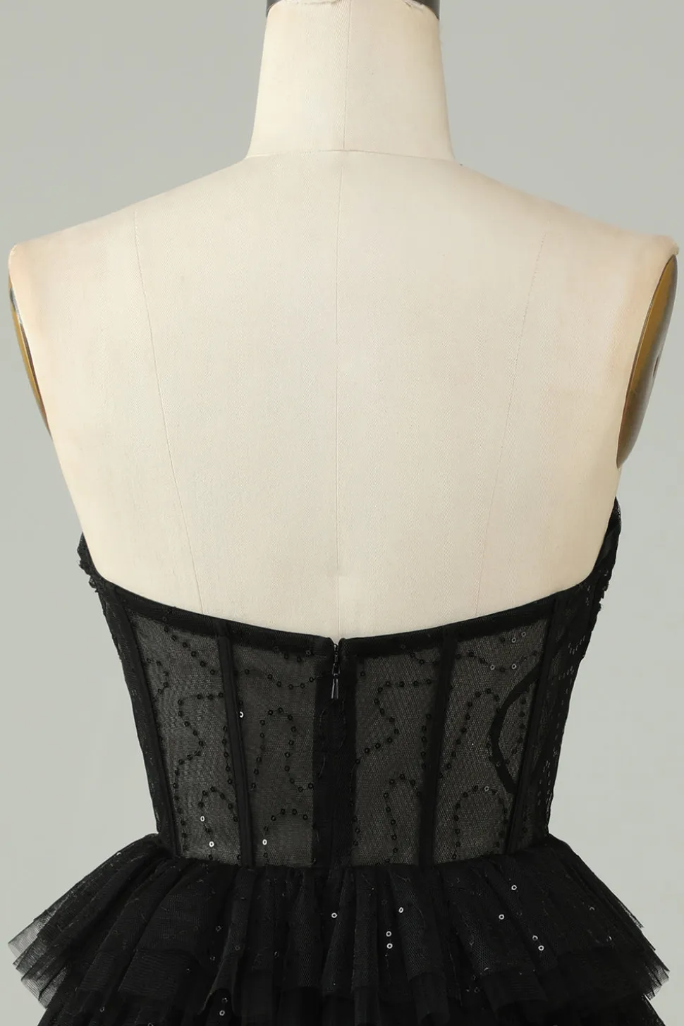 Preto Uma Linha Strapless Open Back Corset Homecoming Dress