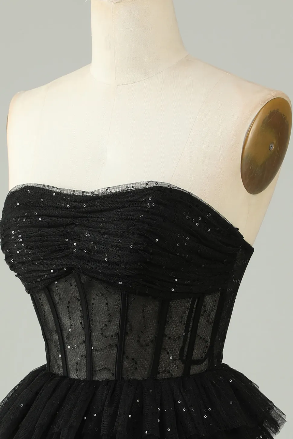 Preto Uma Linha Strapless Open Back Corset Homecoming Dress