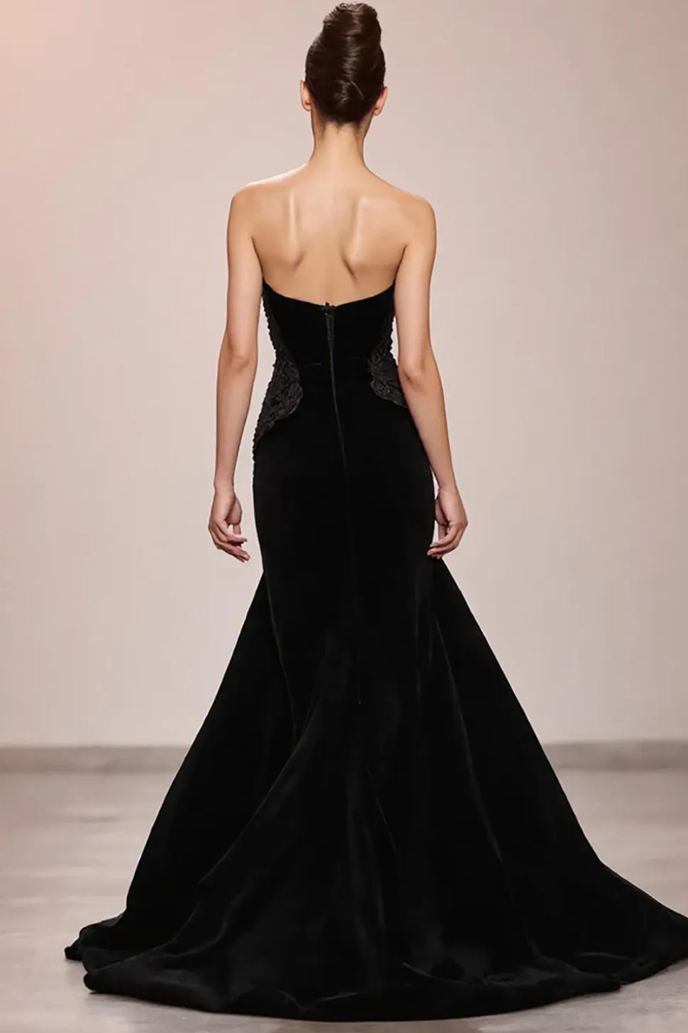Preto Veludo Sereia Strapless Vestido de Noite Longo