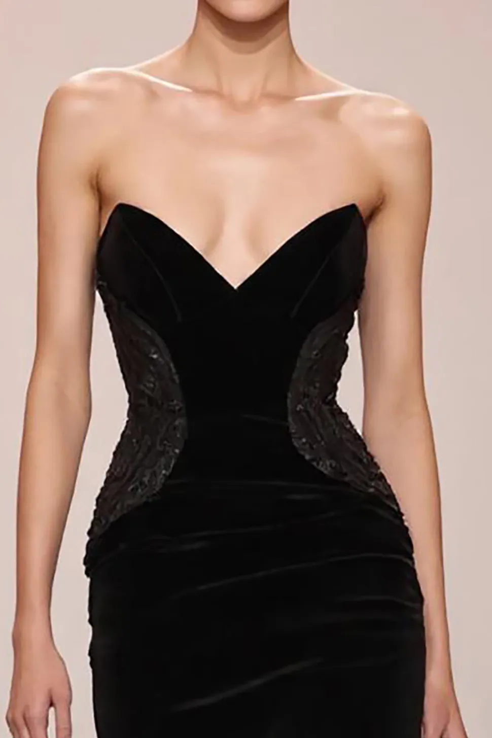 Preto Veludo Sereia Strapless Vestido de Noite Longo