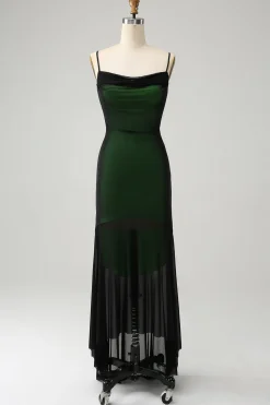 Preto Verde Esparguete Correias Sereia Chiffon Vestido Madrinha