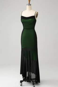Preto Verde Esparguete Correias Sereia Chiffon Vestido Madrinha