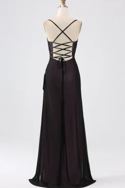 Preto vermelho bainha espaguete alças vestido de dama de honra com elasticidade