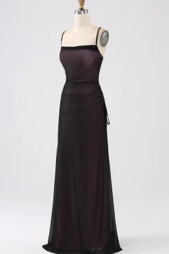 Preto vermelho bainha espaguete alças vestido de dama de honra com elasticidade