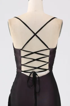 Preto vermelho bainha espaguete alças vestido de dama de honra com elasticidade