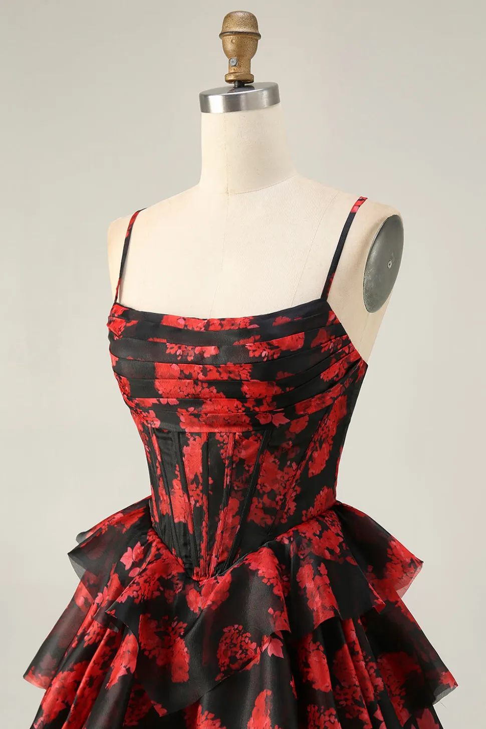 Preto Vermelho Uma Linha Cowl Neck Corset Tiered Short Homecoming Dress