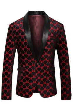 Preto Vermelho Xale Lapela Impresso Prom Blazer