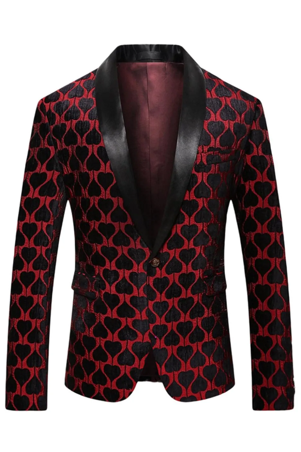 Preto Vermelho Xale Lapela Impresso Prom Blazer