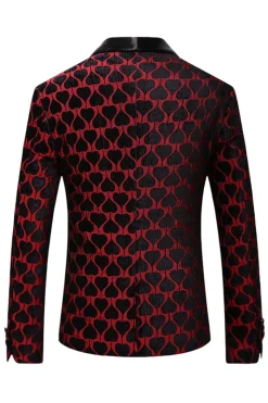 Preto Vermelho Xale Lapela Impresso Prom Blazer