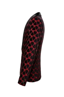 Preto Vermelho Xale Lapela Impresso Prom Blazer