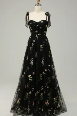 Preto Vestido de Festa Com Bordado