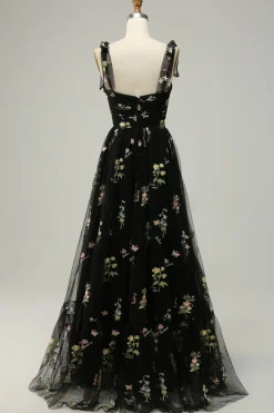 Preto Vestido de Festa Com Bordado