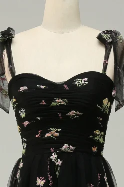 Preto Vestido de Festa Com Bordado