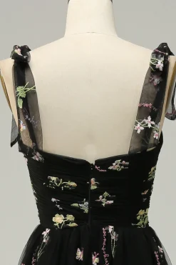 Preto Vestido de Festa Com Bordado