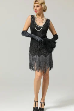 Preto vestido de flapper de lantejoulas dos anos 1920