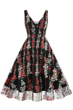 Preto Vestido dos anos 1950 com Bordado