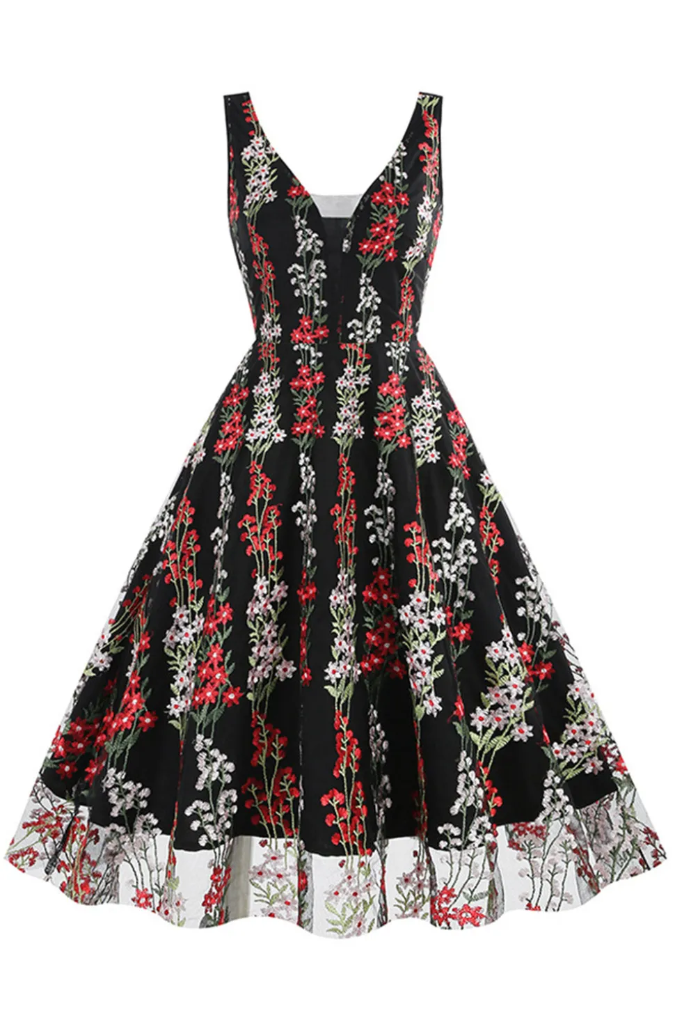 Preto Vestido dos anos 1950 com Bordado
