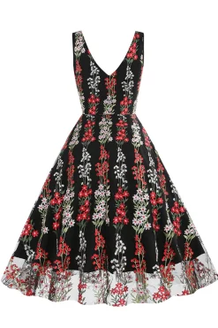Preto Vestido dos anos 1950 com Bordado