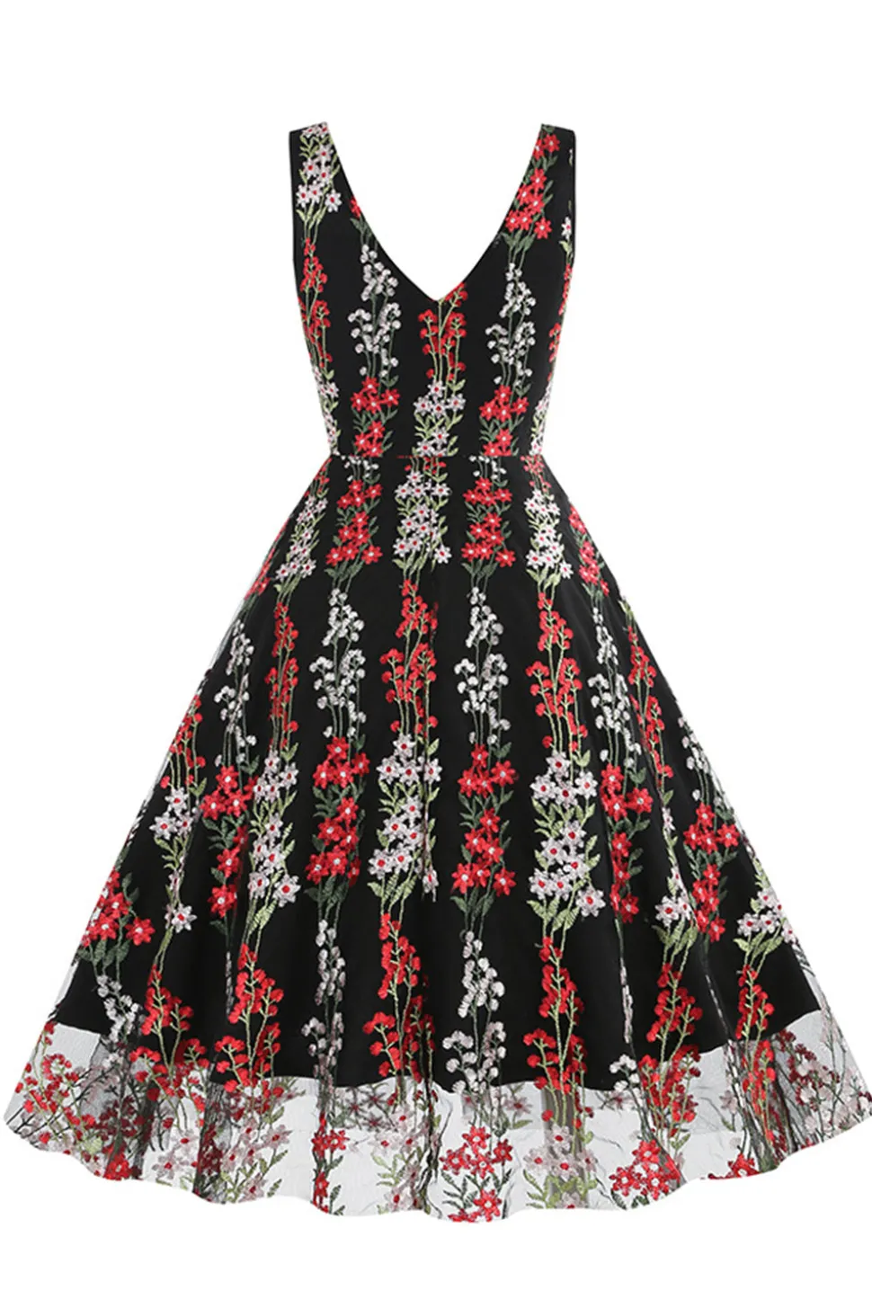Preto Vestido dos anos 1950 com Bordado