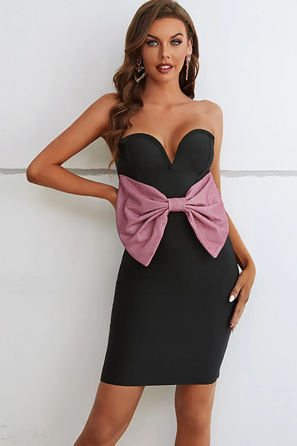 Preto Vestido Formal com Arco