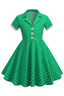 Preto Vintage Pontos de Polka Vestido de Menina