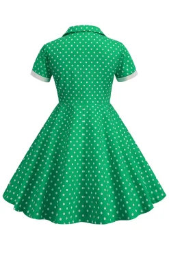 Preto Vintage Pontos de Polka Vestido de Menina