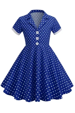 Preto Vintage Pontos de Polka Vestido de Menina