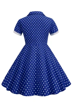 Preto Vintage Pontos de Polka Vestido de Menina