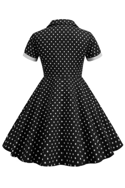 Preto Vintage Pontos de Polka Vestido de Menina