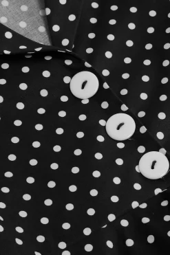 Preto Vintage Pontos de Polka Vestido de Menina