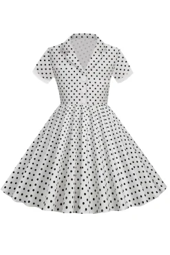 Preto Vintage Pontos de Polka Vestido de Menina