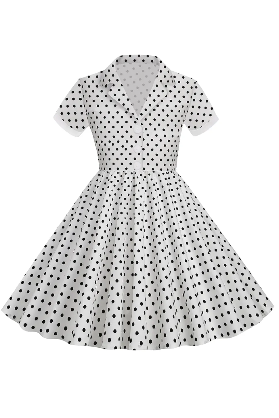 Preto Vintage Pontos de Polka Vestido de Menina