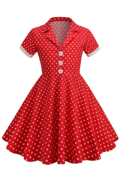 Preto Vintage Pontos de Polka Vestido de Menina