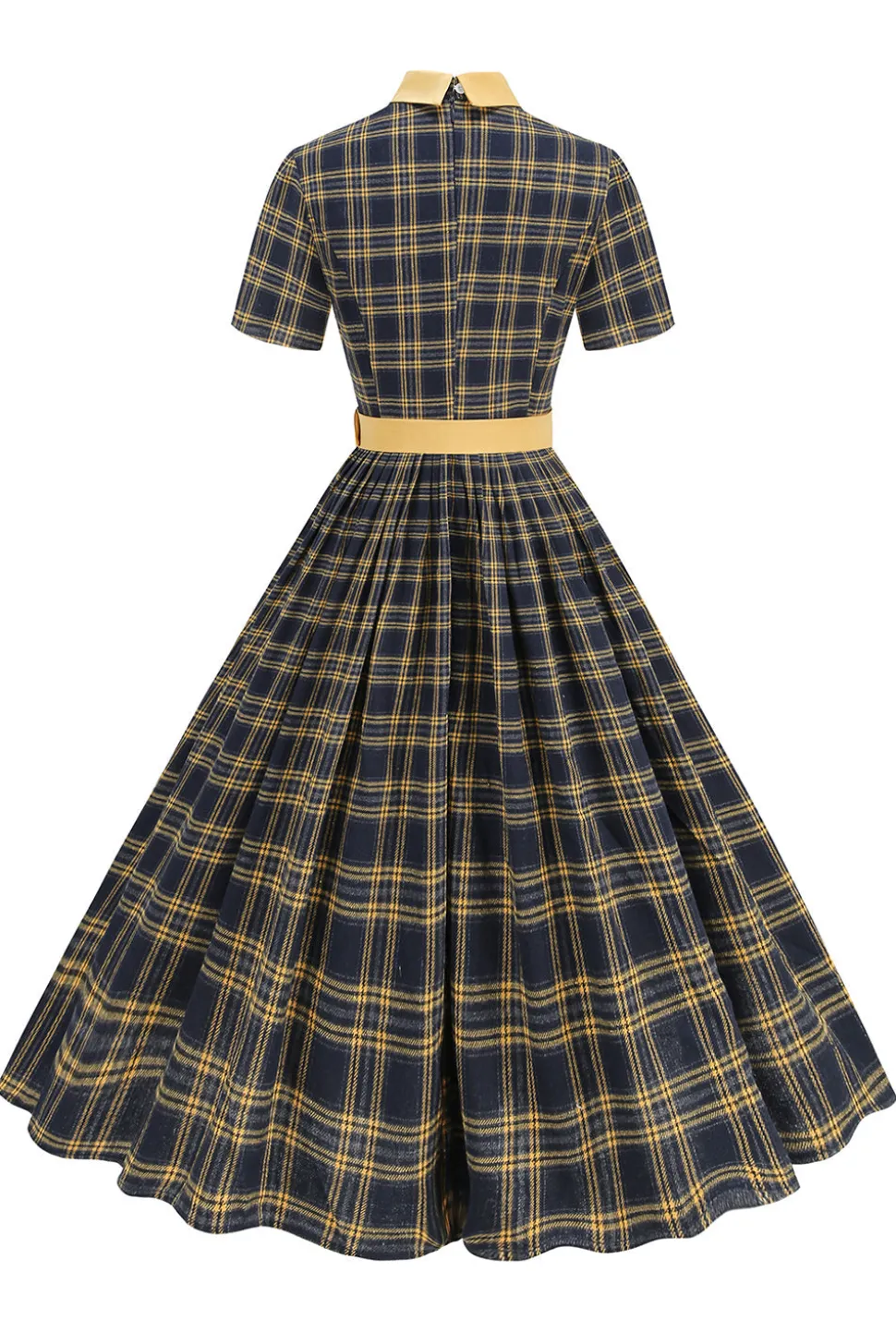 Preto xadrez A-Line Peter Pan Collar Midi Vestido dos anos 1950