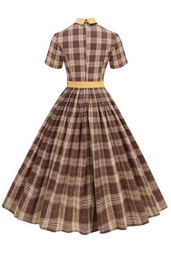 Preto xadrez A-Line Peter Pan Collar Midi Vestido dos anos 1950