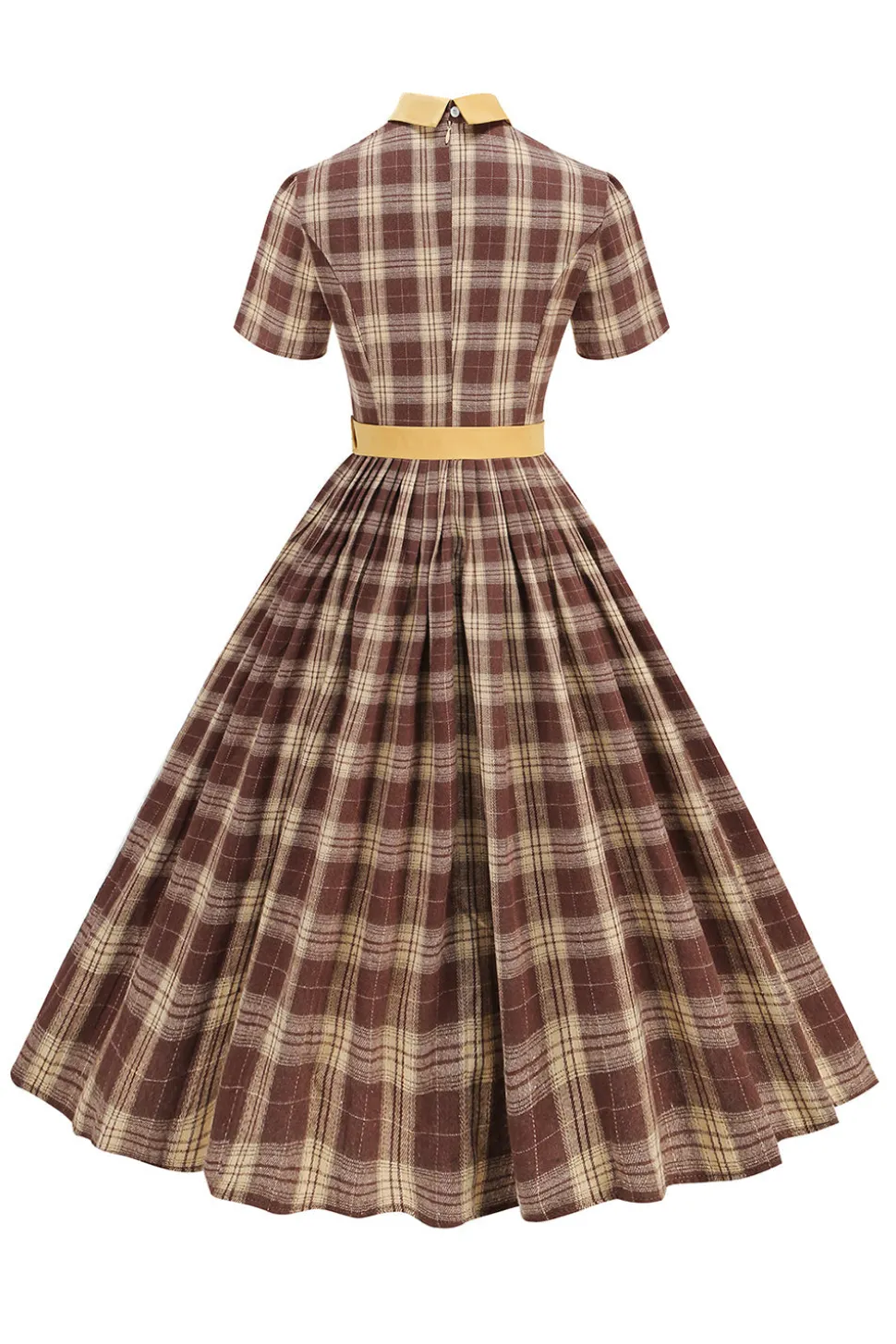 Preto xadrez A-Line Peter Pan Collar Midi Vestido dos anos 1950
