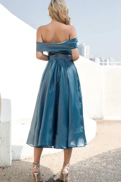 Princesa A Linha Fora do Ombro Grey Blue Prom Party Dress