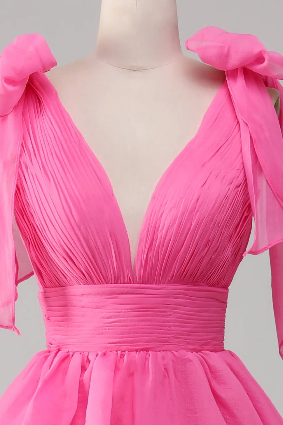 Princesa A-Line V-Neck Fuchsia Prom Vestido Com Fenda