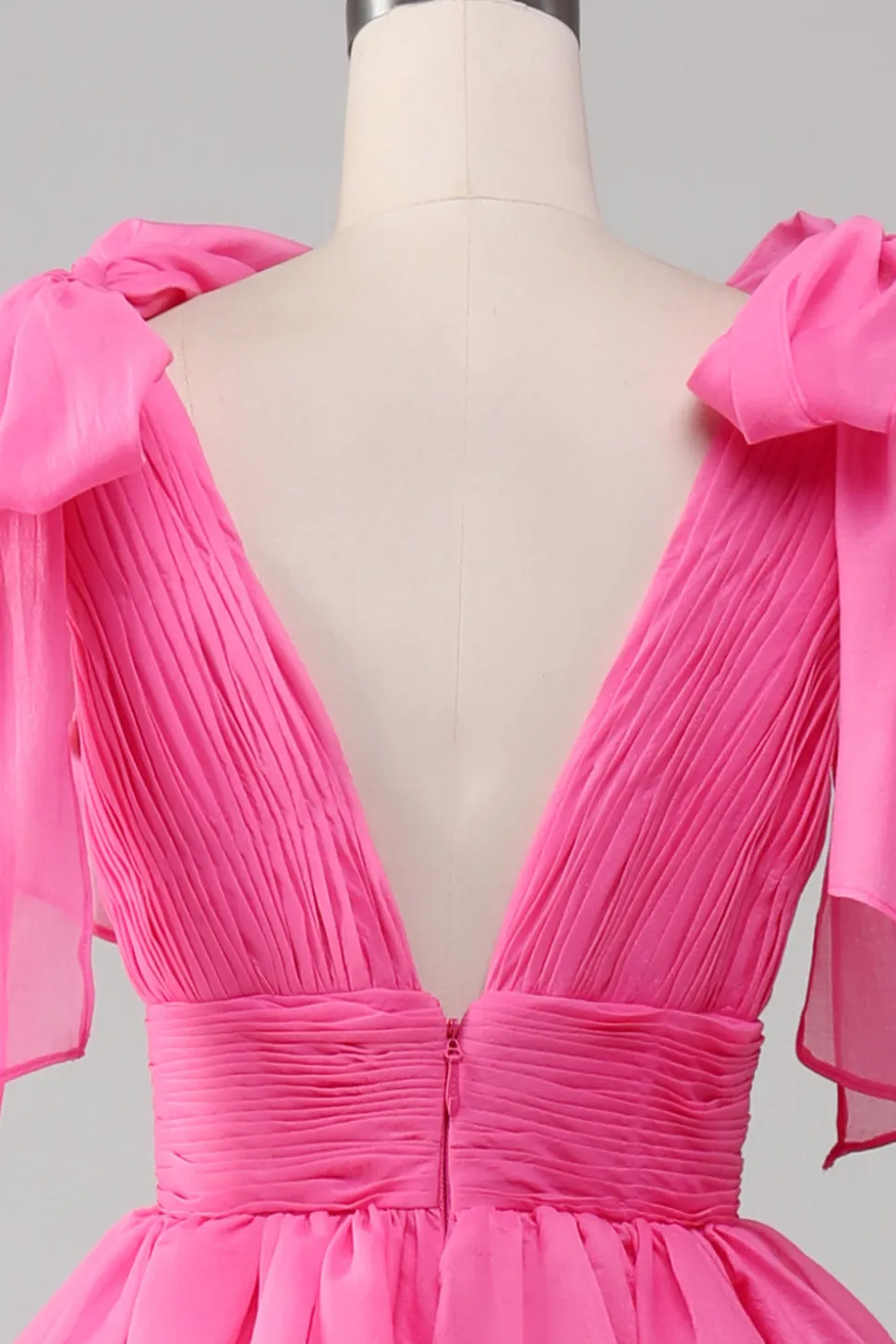 Princesa A-Line V-Neck Fuchsia Prom Vestido Com Fenda