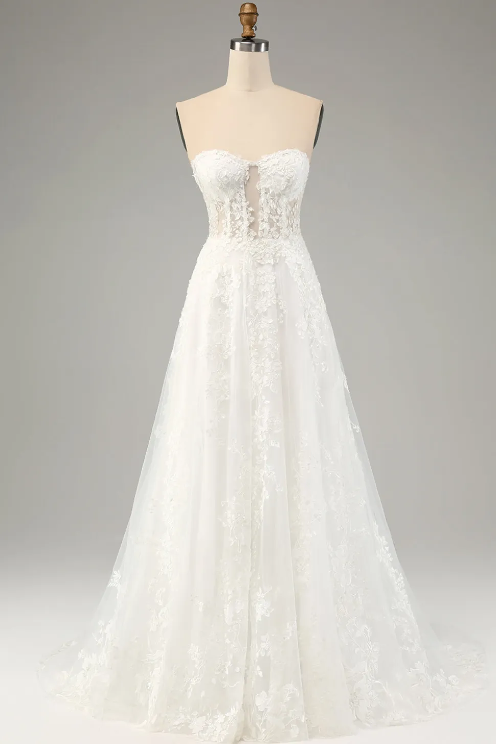 Princesa Branca A-Line Lace Up Tulle Corset Vestido de Noiva com Appliques Lace