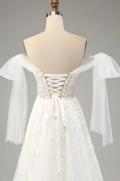Princesa Branca A-Line Lace Up Tulle Corset Vestido de Noiva com Appliques Lace