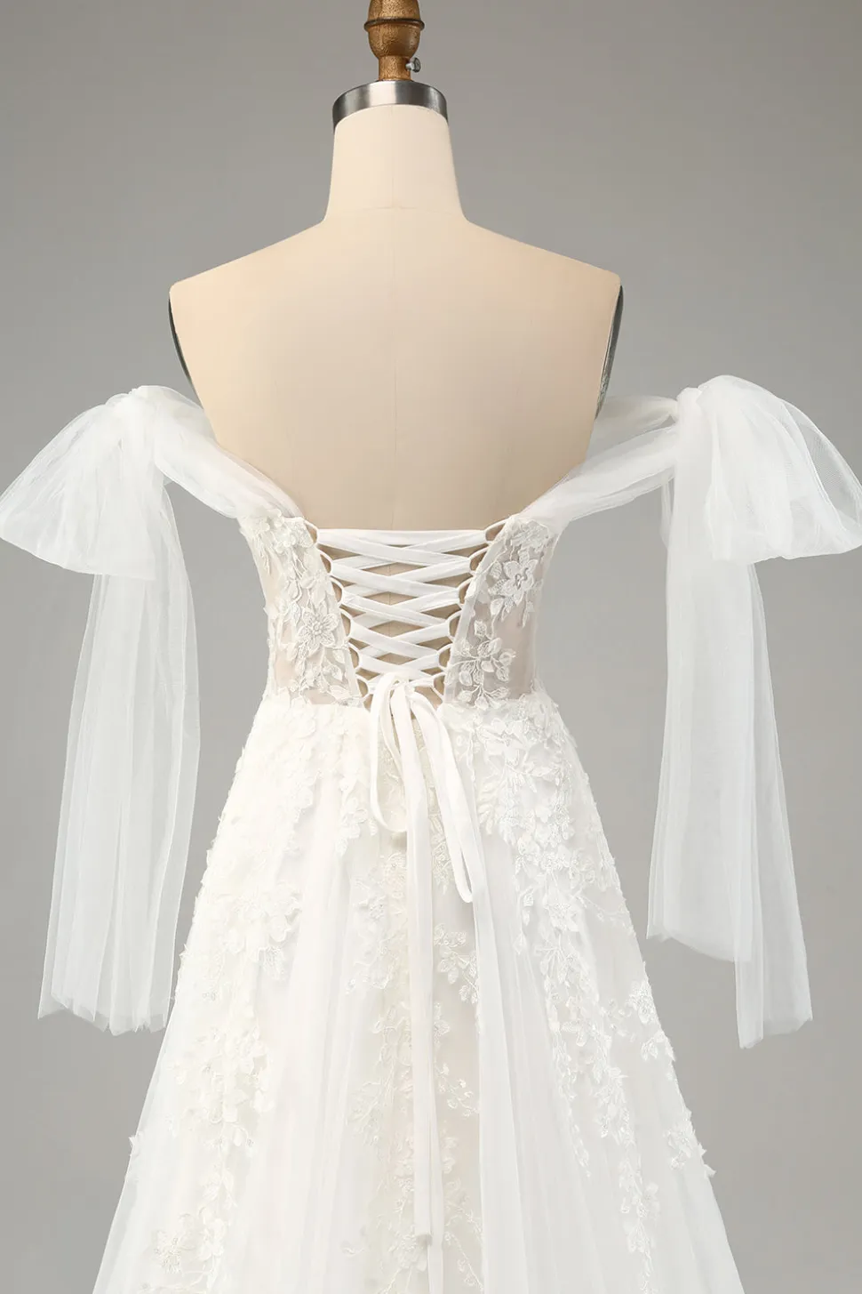 Princesa Branca A-Line Lace Up Tulle Corset Vestido de Noiva com Appliques Lace