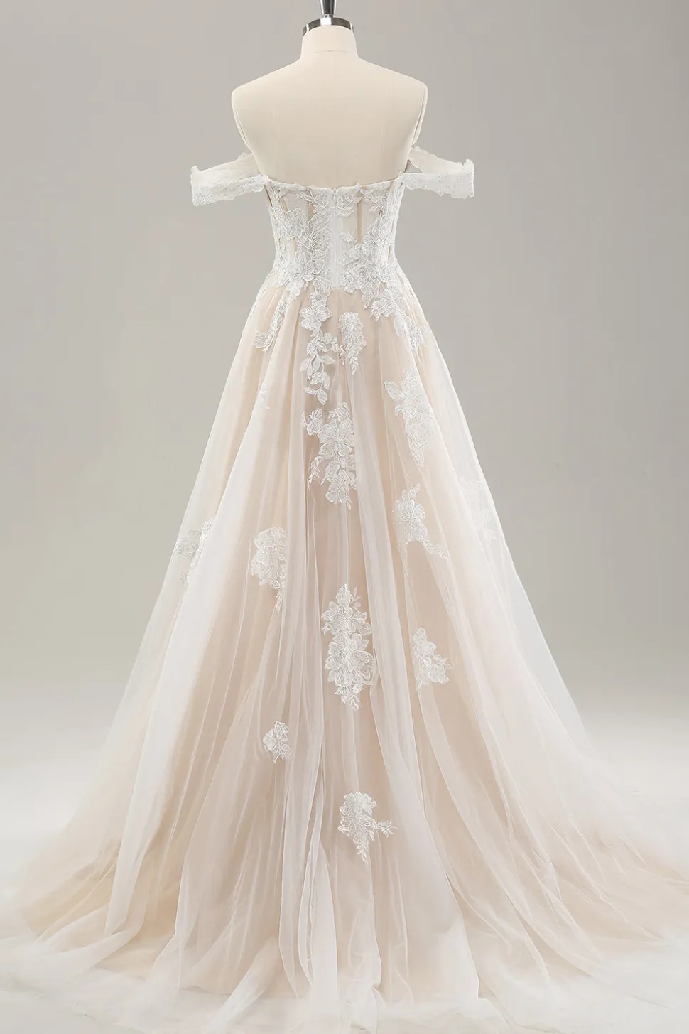 Princesa Branca Fora do Ombro Applique Tulle Vestido de Noiva com Fenda