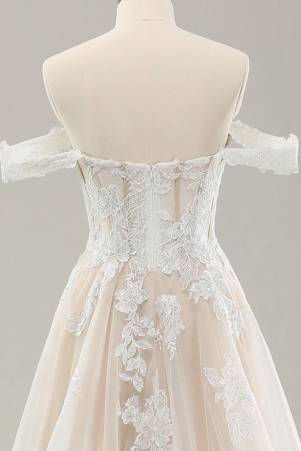 Princesa Branca Fora do Ombro Applique Tulle Vestido de Noiva com Fenda