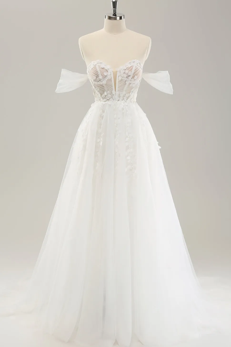 Princesa fora do ombro varrer trem tule espartilho vestido de noiva com apliques