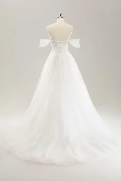Princesa fora do ombro varrer trem tule espartilho vestido de noiva com apliques